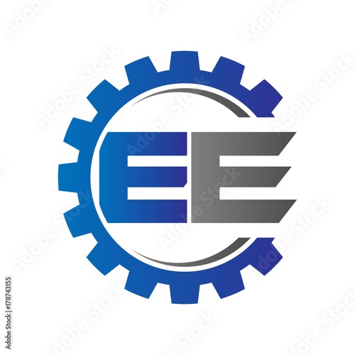 ee initial logo vector with gear blue gray