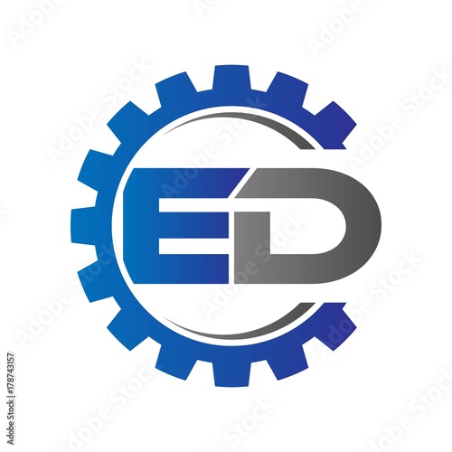 ed initial logo vector with gear blue gray