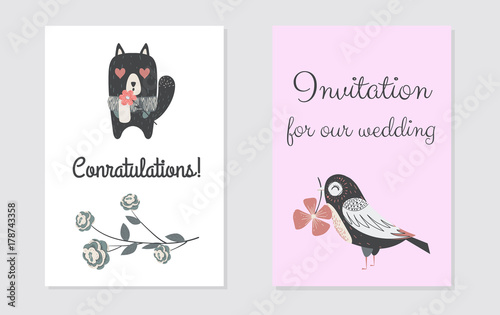 New born conratulation card design. Vector illustration for your wedding invitation. photo