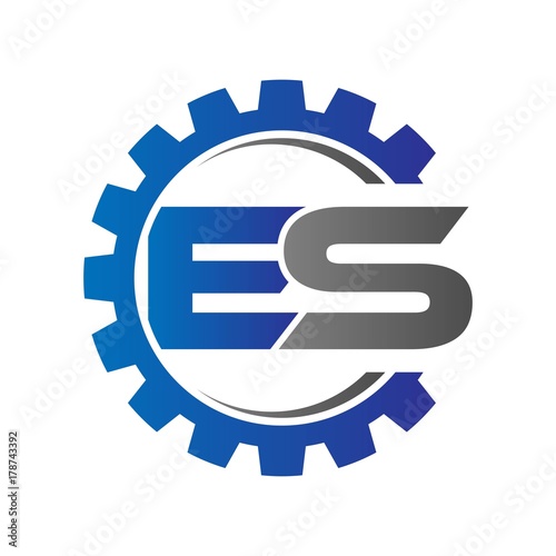 es initial logo vector with gear blue gray