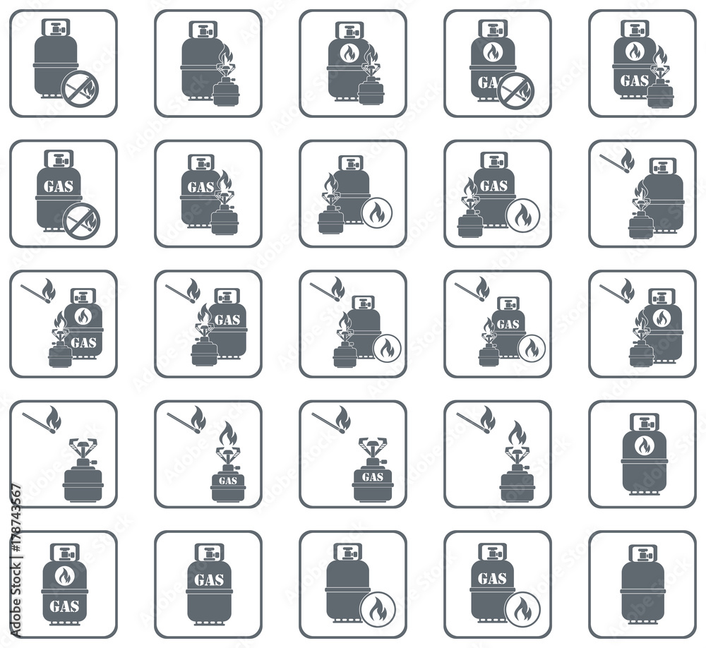 Set of camping stove and gas bottle icons Set of camping stove and gas bottle icons