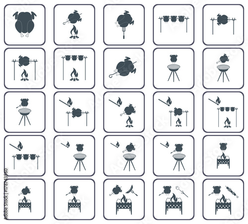 Set of grilled chicken icon. Vector illustration