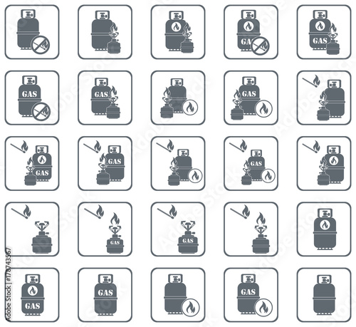 Set of camping stove and gas bottle icons