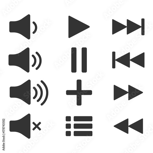 Audio icons. Sound buttons. Play button. Pause sign. Symbol for web or app.