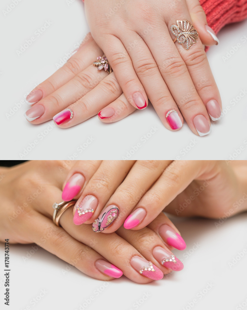 Very beautiful silver metallic nails closeup gel, acrylic Very beautiful silver metallic nails closeup gel, acrylic