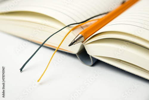 Diary and pencil on over white