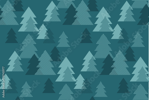 Maars green color Christmas textile and wrapping paper vector motif. Happy new year and xmas tree seamless pattern illustration. .