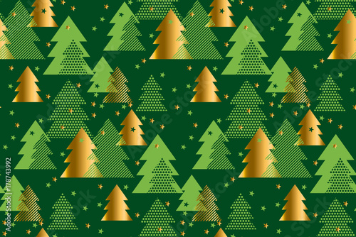 Happy new year and xmas tree seamless pattern illustration. Concept Christmas textile and wrapping paper vector motif.