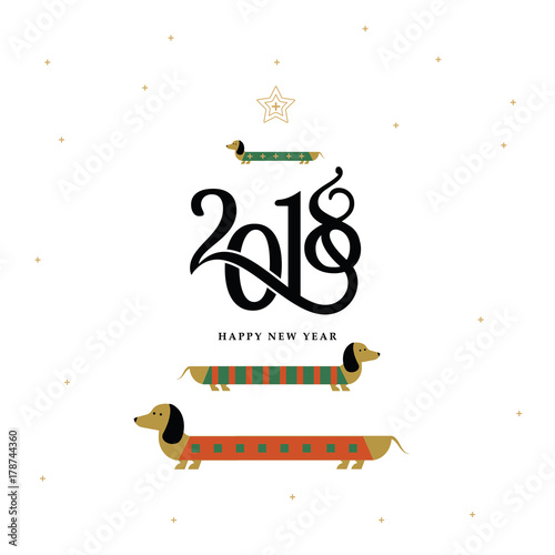 Vector greeting card happy new year 2018 of the dog