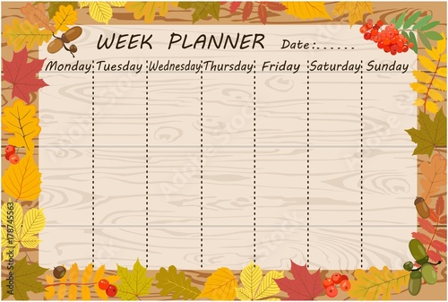 Weekly planner in color design.. Vector illustration.