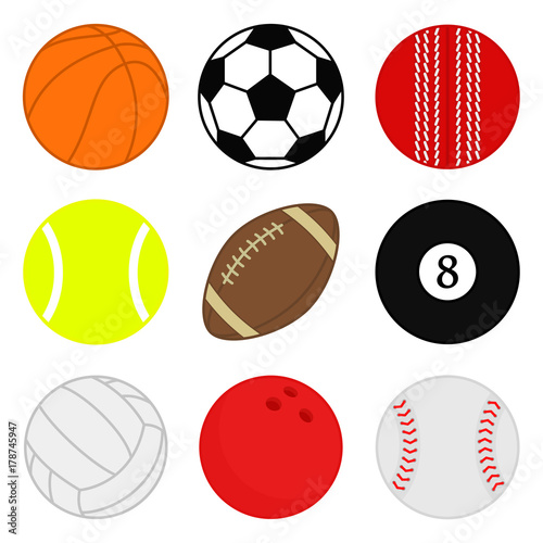 Tuinposter Sport ballen vector set. Cartoon bal pictogrammen. Collectie van  kleurrijke ballen. Platte stijl. - Nikkel-Art.nl