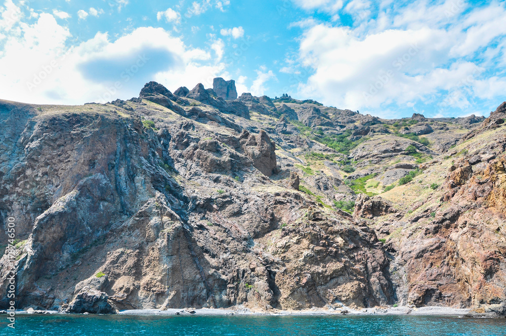 Landscape - rocks are washed by the black sea, Karadag Crimea