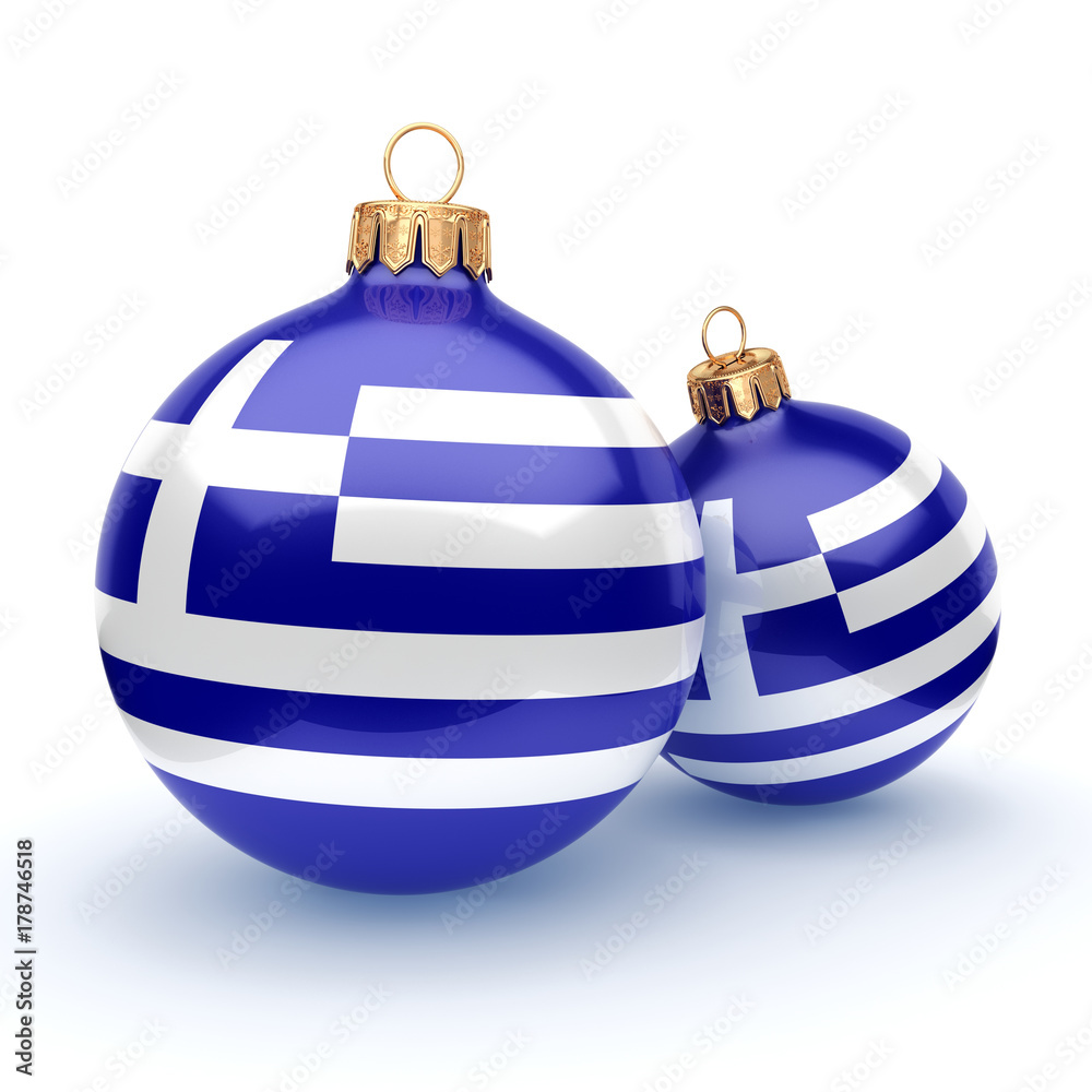 3D rendering Christmas ball with the flag of Greece 3D rendering Christmas ball with the flag of Greece