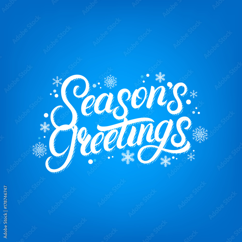 Seasons Greetings hand written lettering design. Modern brush calligarphy for Christmas card.
