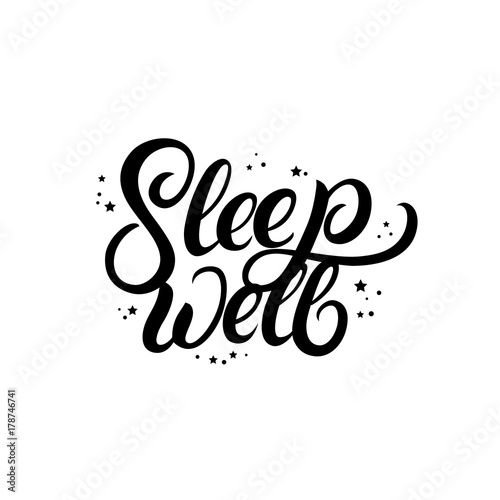 Sleep well hand written lettering with stars.