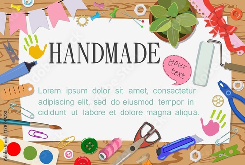 Banner for announcements about creative activities and handmade. Vector illustration