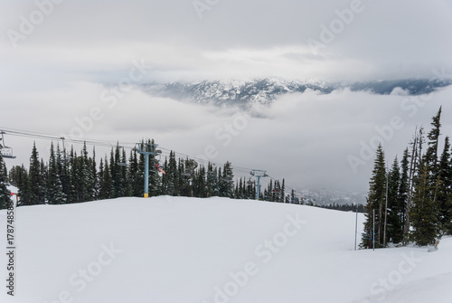 Snow covered trees on mountain top © Simon