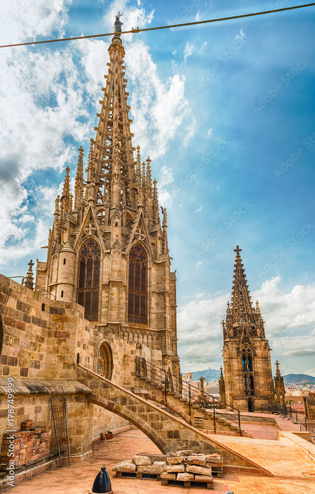 Main tower of the Barcelona Cathedral, Catalonia, Spain