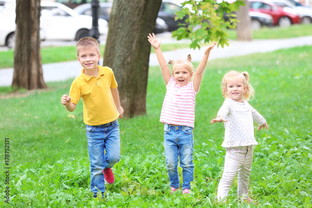 Fototapeta premium Adorable little children playing outdoors