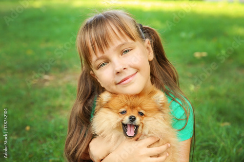 Cute girl with little dog, ...
