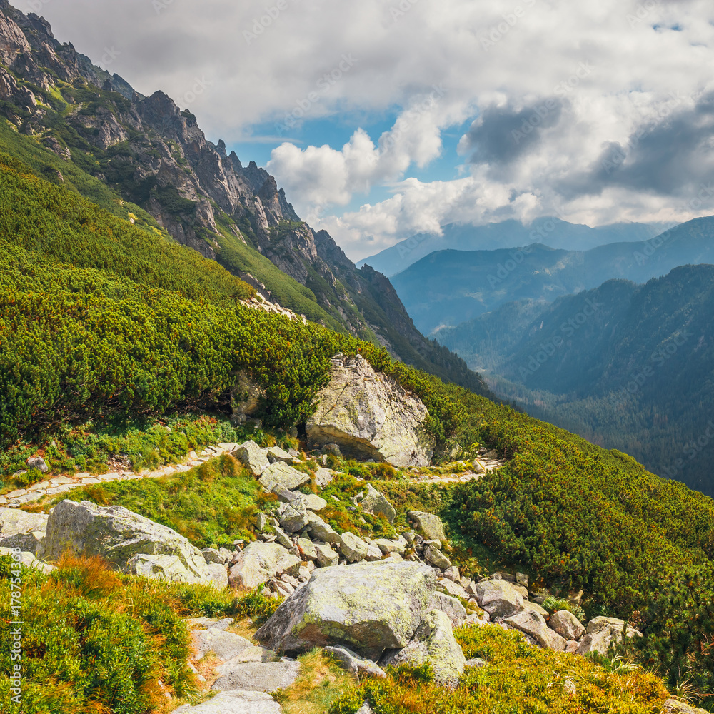 Naklejka premium Aerial view of Five lakes valley in High Tatra Mountains, Poland