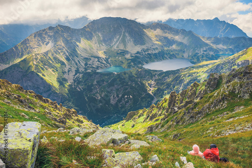 Aerial view of Five lakes valley in High Tatra Mountains, Poland
