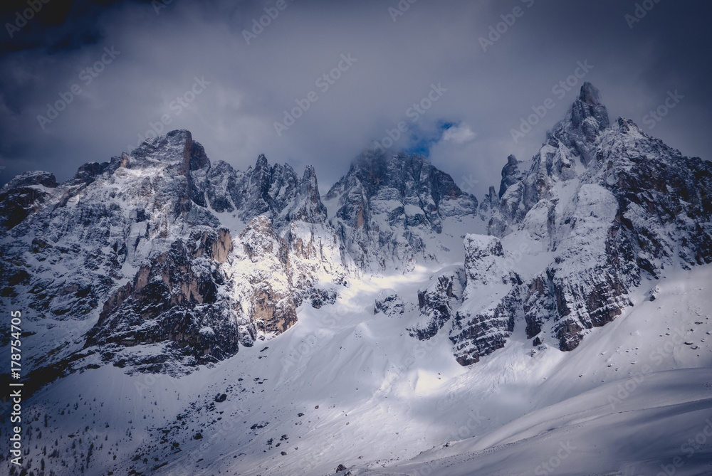 Beauty in nature, winter illuminated mountain range