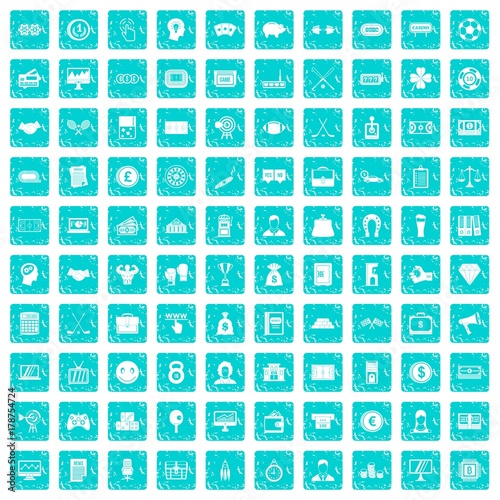 100 sweepstakes icons set grunge blue