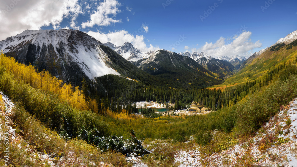 Beautiful mountain and yellow aspen tree, Fall