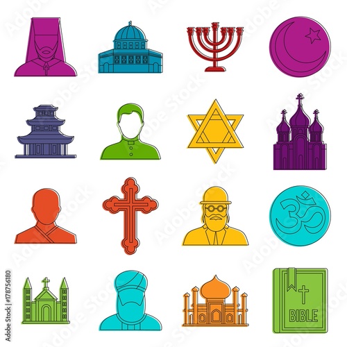 Religious symbol icons doodle set