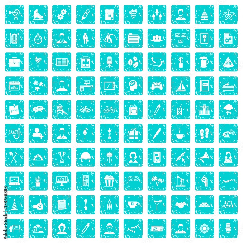 100 team building icons set grunge blue 100 team building icons set grunge blue