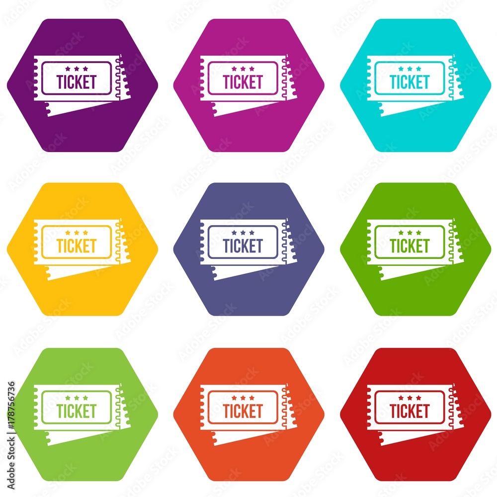 Circus show tickets icon set color hexahedron Circus show tickets icon set color hexahedron