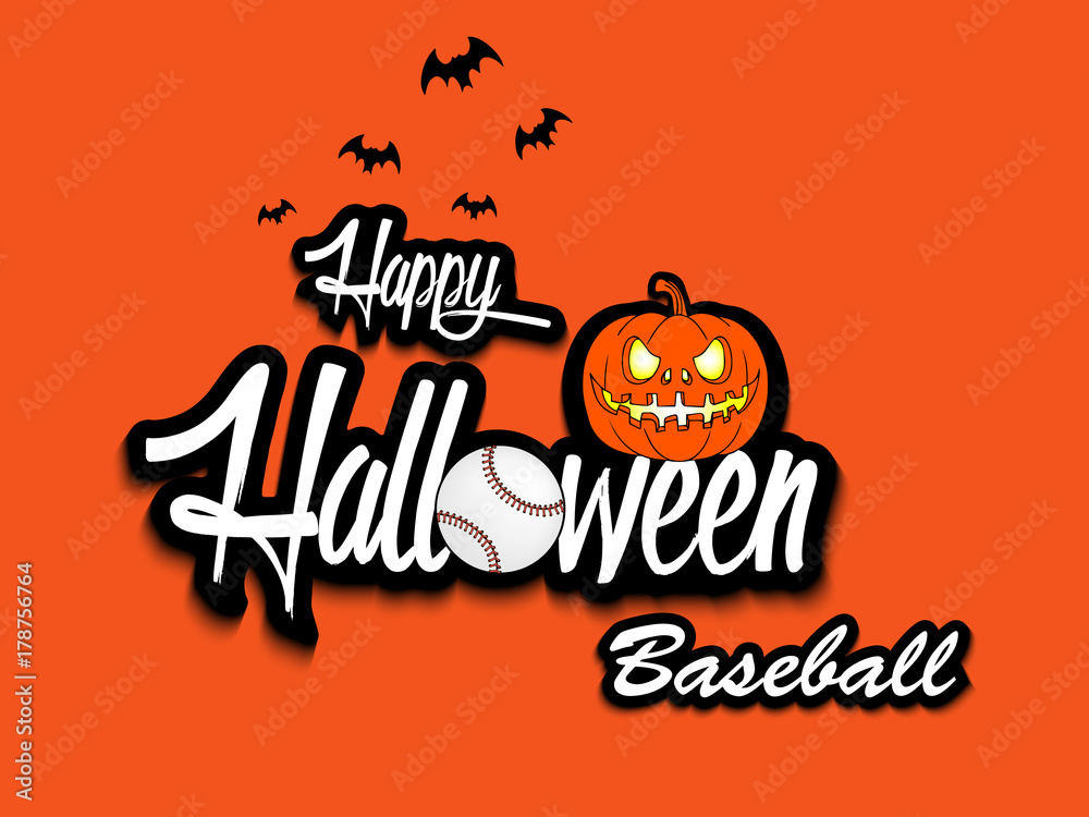 Banner happy halloween and baseball ball