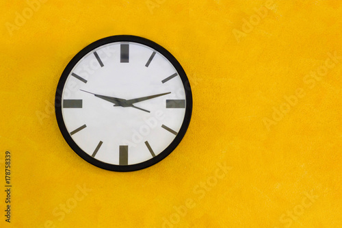 Circle Clock On Yellow Wall, Vintage Tone