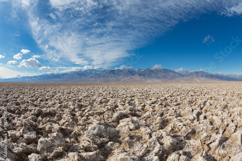 Expansive view of the Devil's Golf Course salt pan in Death Valley national park