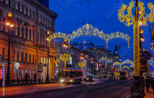 Christmas decoration of the Nevsky prospect in St. Petersburg.