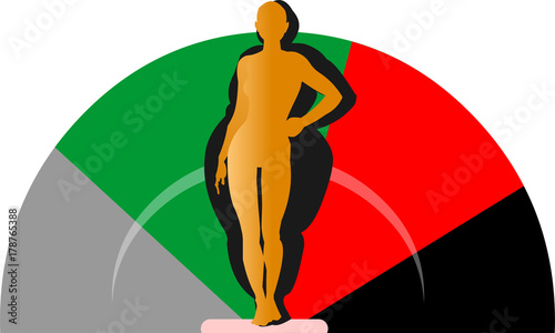 Health care the fight against obesity. Silhouette of a woman on scales isolated vector illustration