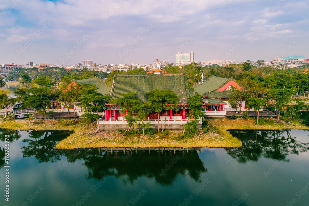 ancient chinese temple by the lake