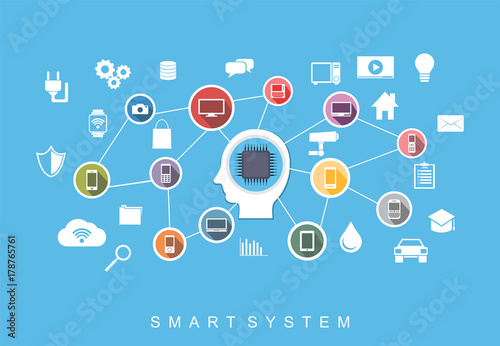Smart system, Concept of Interner of Thing. IoT. Integrated System.