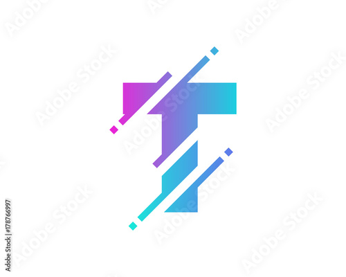 Digital Letter T Pixel Icon Logo Design Element