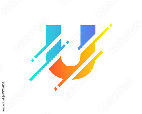 Digital Letter U Pixel Icon Logo Design Element