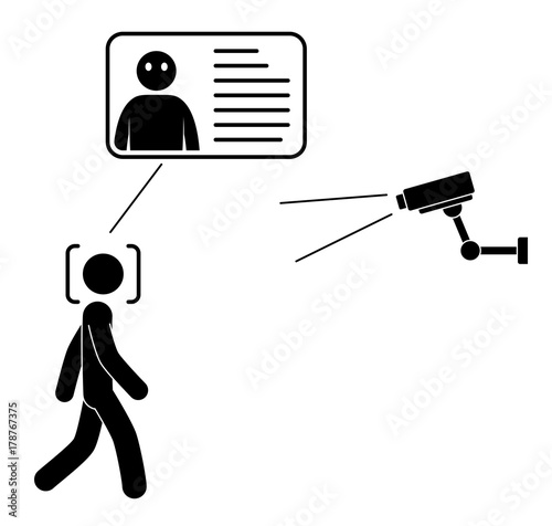 Biometrical identification of criminal bandit terrorist element. Security facial recognition system concept. Face recognition. Vector illustration