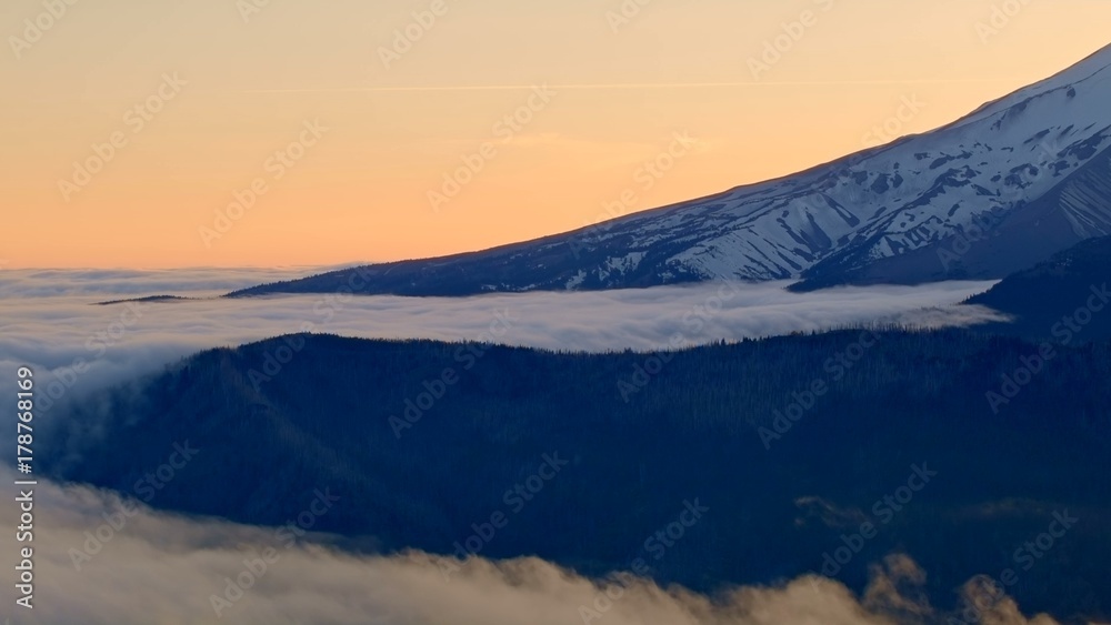 Sunset perfect glowing mountain fog Inversion Mt. Hood Oregon Cascades 5