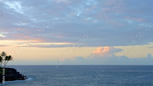 Sunset Rocks Clouds Kauai Hawaii