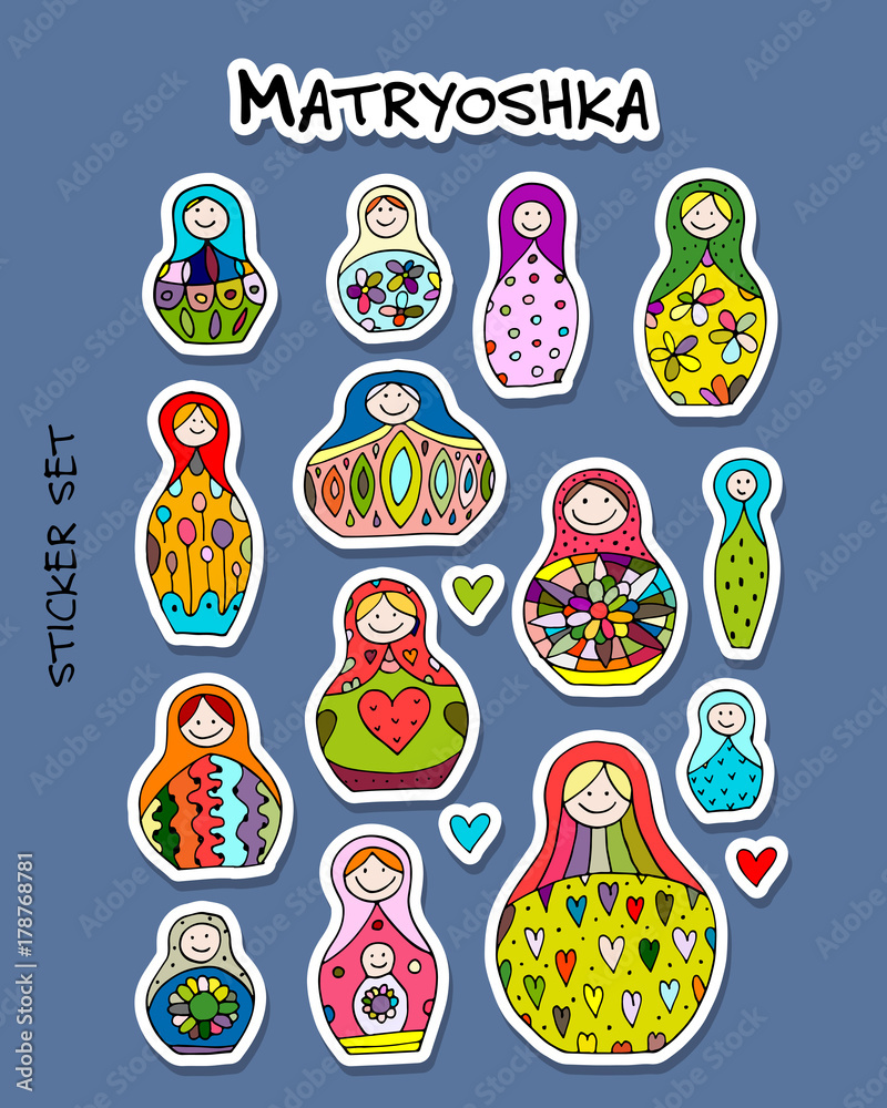 Naklejka premium Russian nesting dolls, Matryoshka, sticker set for your design