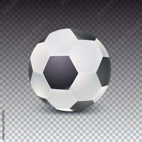 Realistic soccer ball with shadow isolated on transparent background. Detailed icon of ball for game in classic football  3D illustration