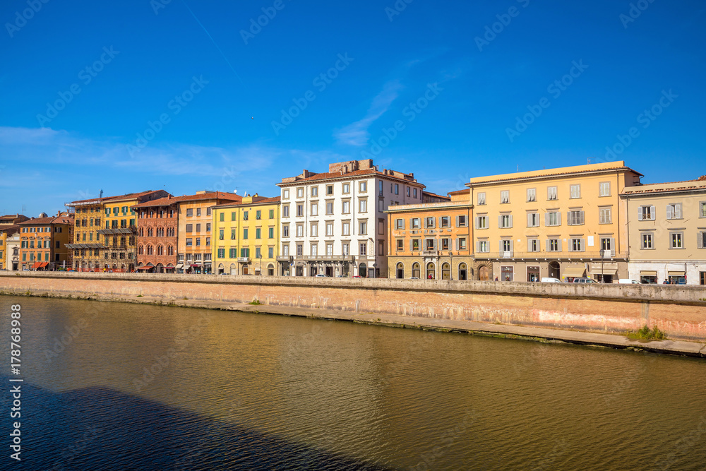 Pisa city skyline and  Arno river