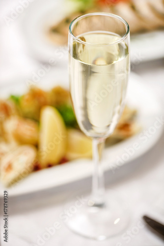 champagne glass on the Christmas table