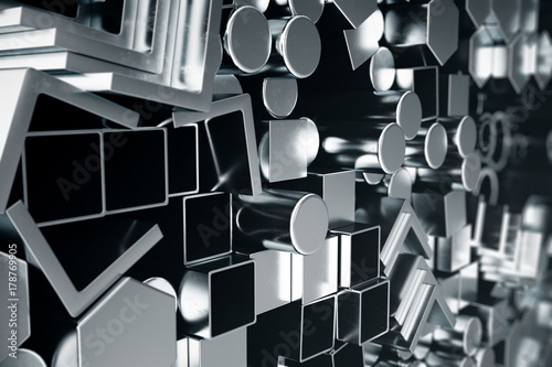 Photos Cylindrical metal steel profiles, hexagonal metal steel profiles, square metal steel profiles