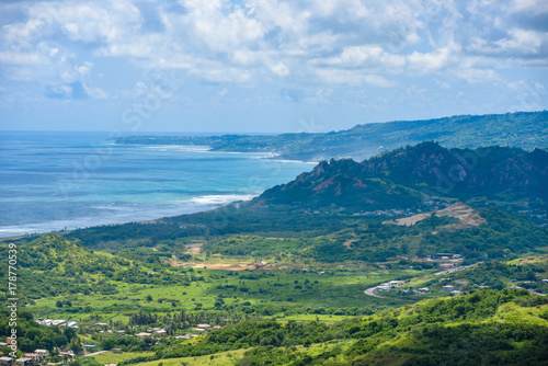 View from Cherry Tree Hill to tropical coast of caribbean island Barbados